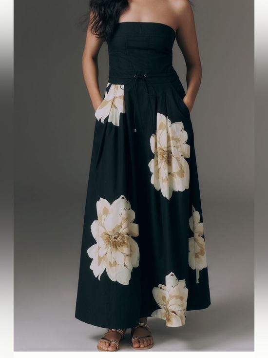 Maeve Dresses & Skirts - Anthropologie Maeve Strapless Smocked Maxi Dress Pockets Black Floral size large